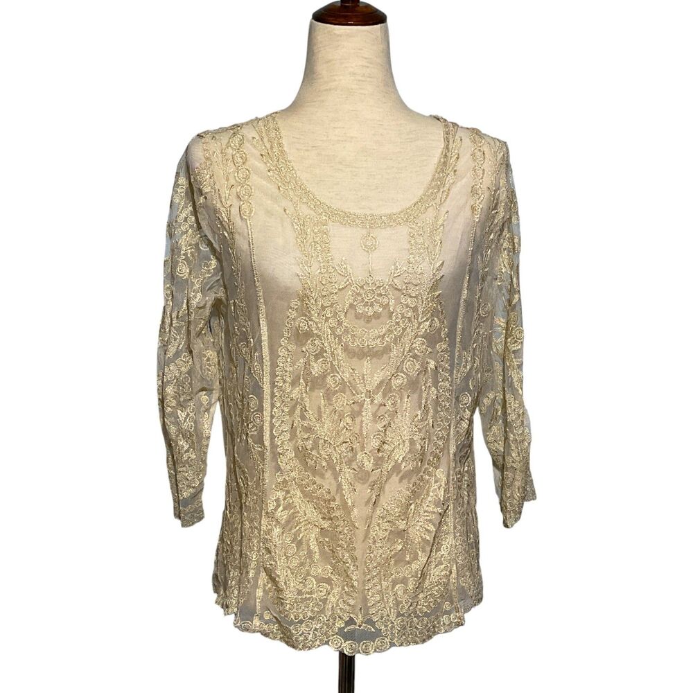 5/25 Ultra Pink Sheer Mesh Boho Blouse Medium
